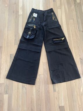 Moschino Black Cargo Trousers with Gold Hardware